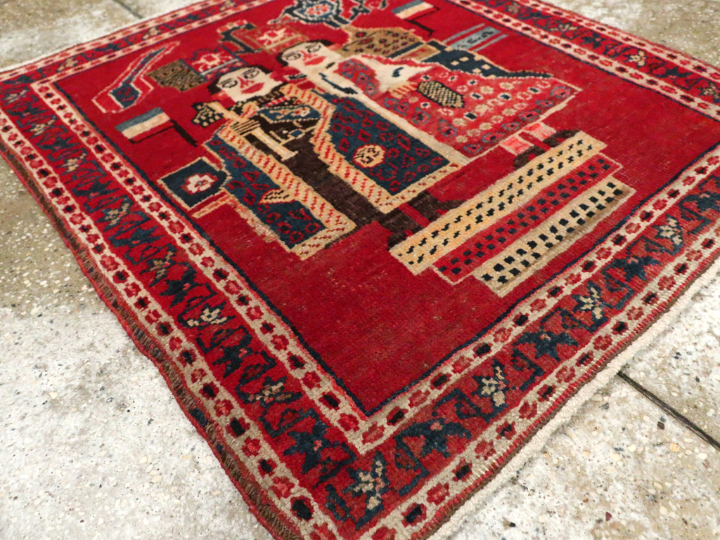 Antique Persian Heriz Pictorial Rug (Pair: 1 of 2), No.20091 - Staging