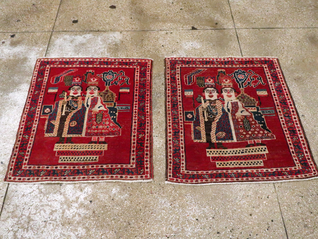 Antique Persian Heriz Pictorial Rug (Pair: 1 of 2), No.20091 - Staging