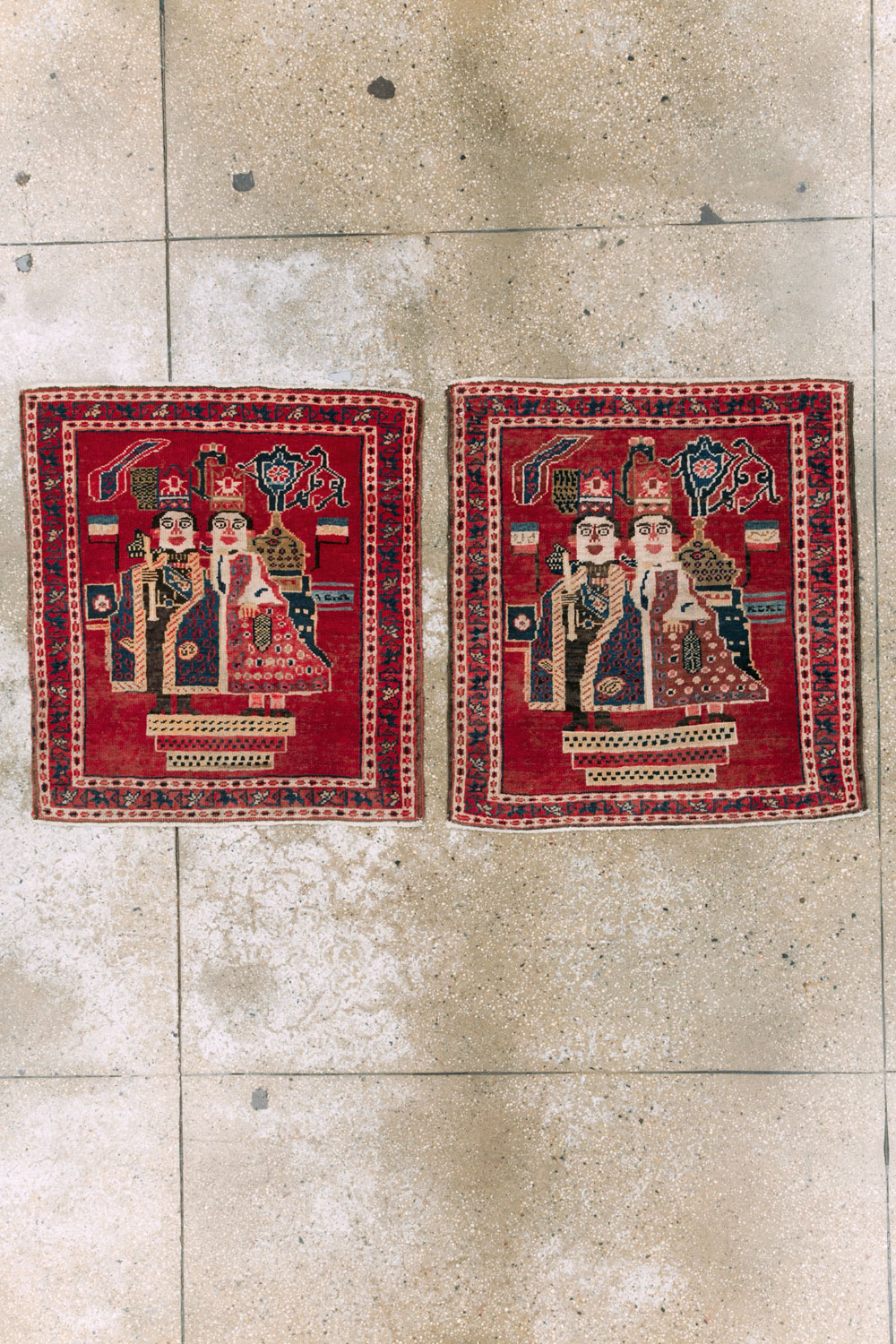 Antique Persian Heriz Pictorial Rug (Pair: 1 of 2), No.20091 - Staging