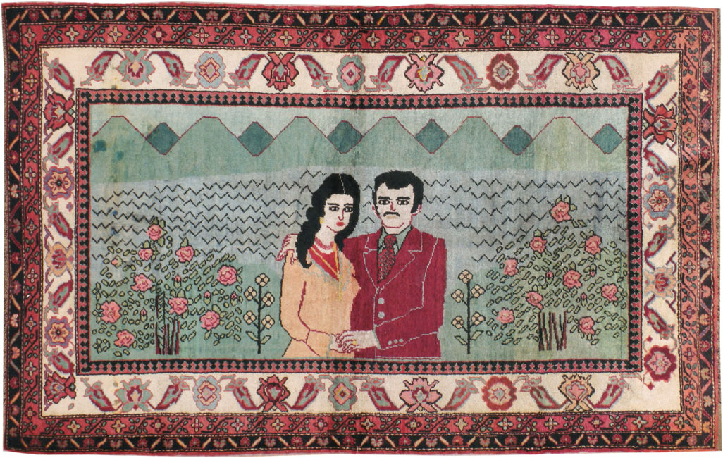 Vintage Caucasian Karabagh Pictorial Rug, No.20152 - Staging
