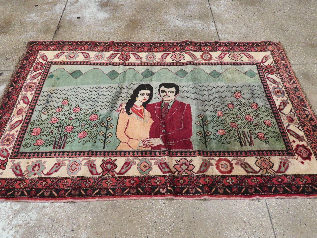 Vintage Caucasian Karabagh Pictorial Rug, No.20152 - Staging