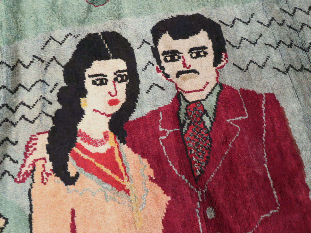 Vintage Caucasian Karabagh Pictorial Rug, No.20152 - Staging