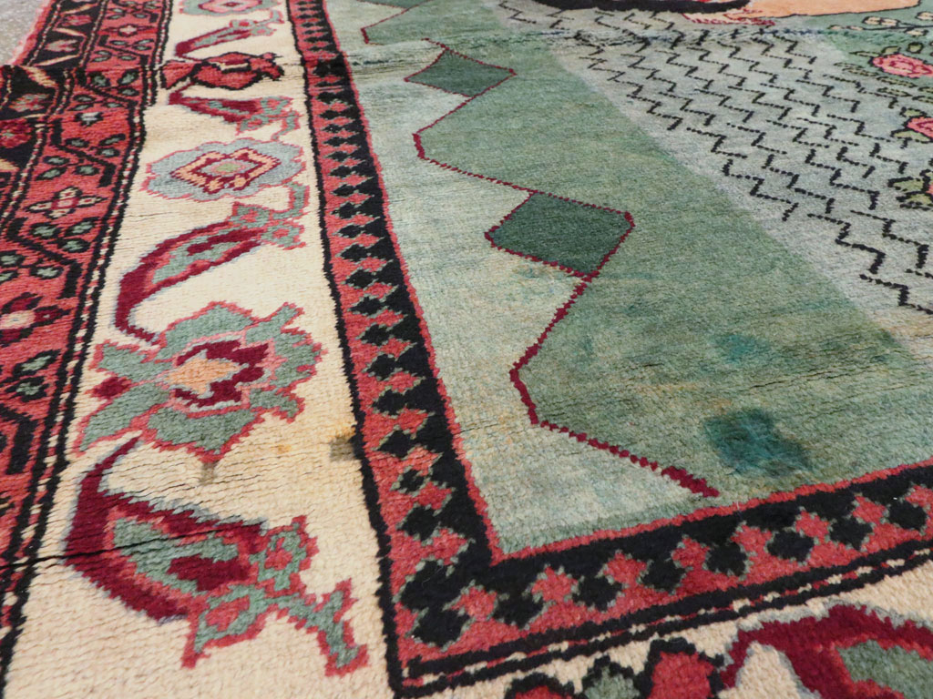 Vintage Caucasian Karabagh Pictorial Rug, No.20152 - Staging