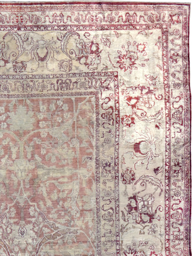 Antique Persian Silk Distressed Kashan Carpet, No.20182 - Staging