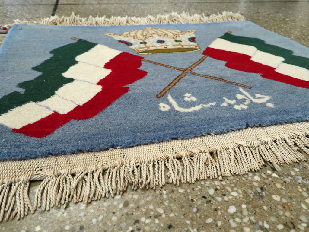 Vintage Persian Kashan Flag Pictorial Rug, No.20369 - Staging