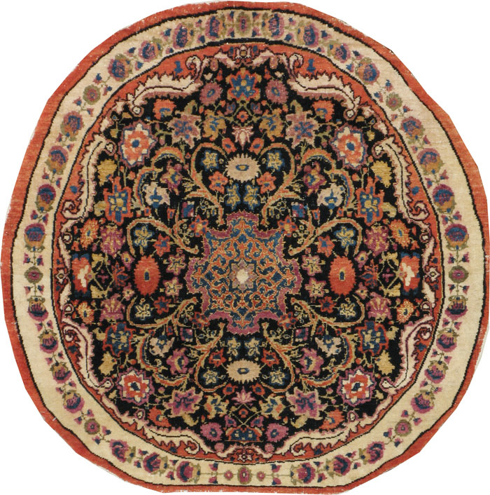 Antique Persian Tabriz Round Rug, No.20380 - Staging