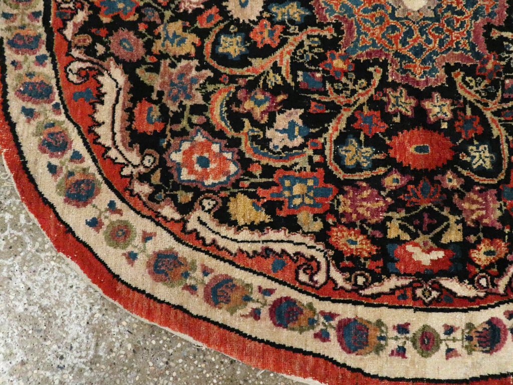 Antique Persian Tabriz Round Rug, No.20380 - Staging