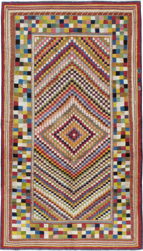 Vintage Persian Kashan Deco Rug, No.20477 - Staging