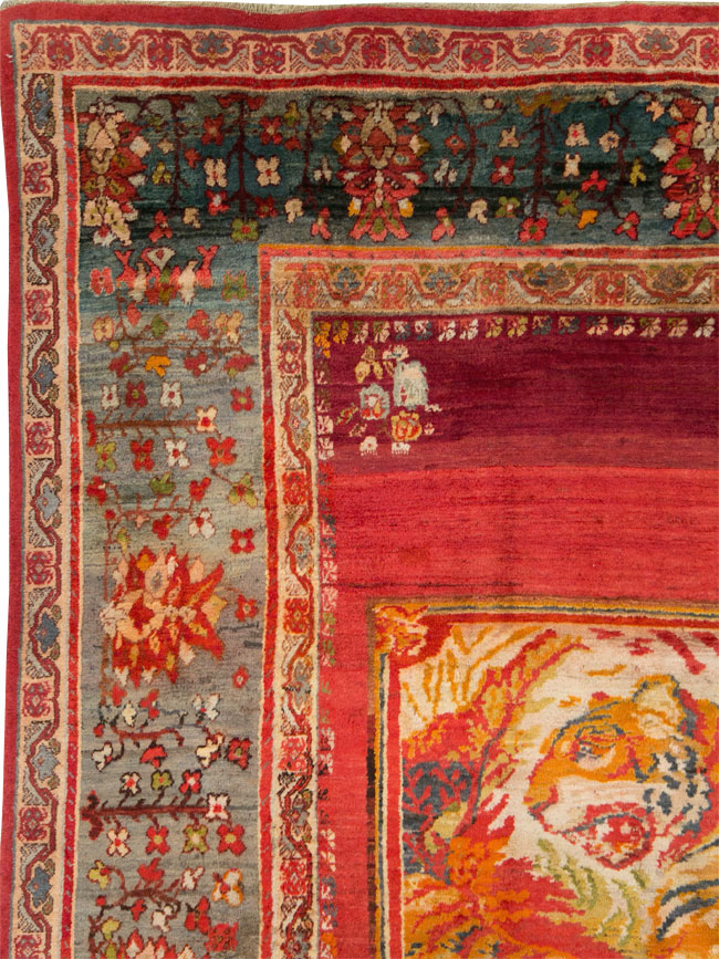 Antique Pictorial Oushak Carpet, No.20483 - Staging