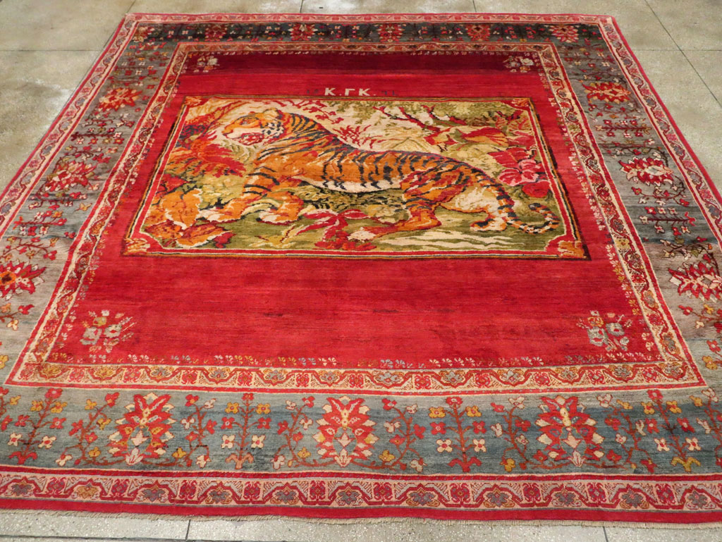 Antique Pictorial Oushak Carpet, No.20483 - Staging