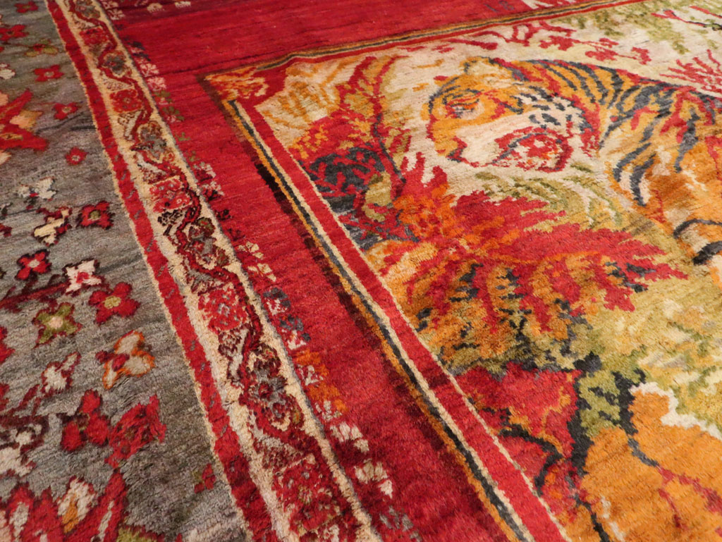 Antique Pictorial Oushak Carpet, No.20483 - Staging