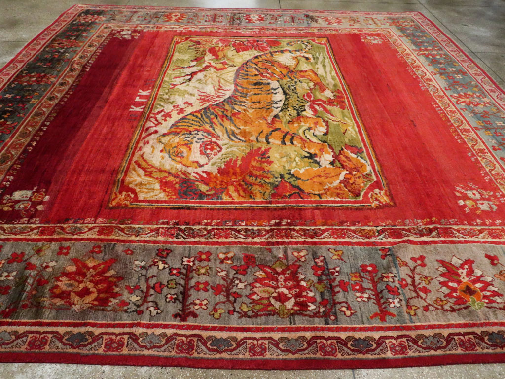 Antique Pictorial Oushak Carpet, No.20483 - Staging