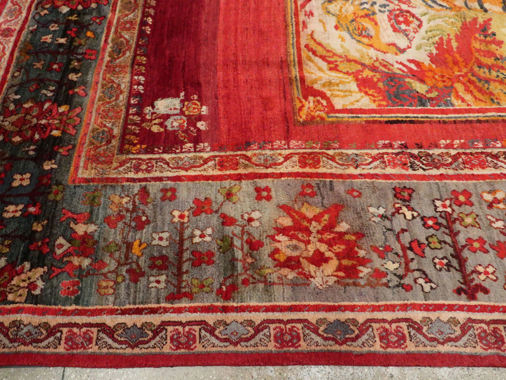 Antique Pictorial Oushak Carpet, No.20483 - Staging