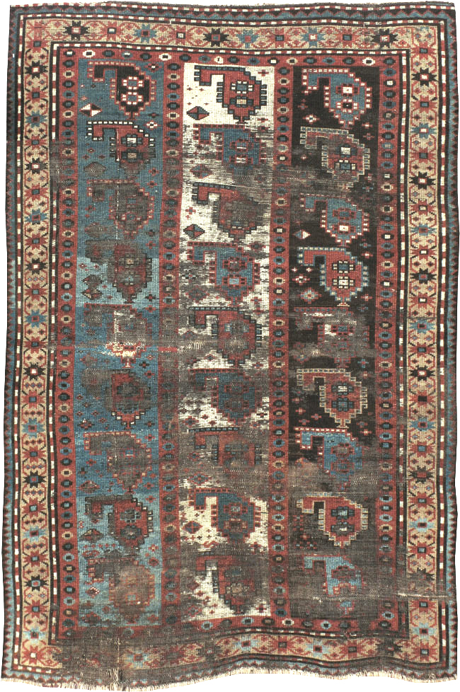 Antique Caucasian Kazak Distressed Rug, No.20515 - Staging