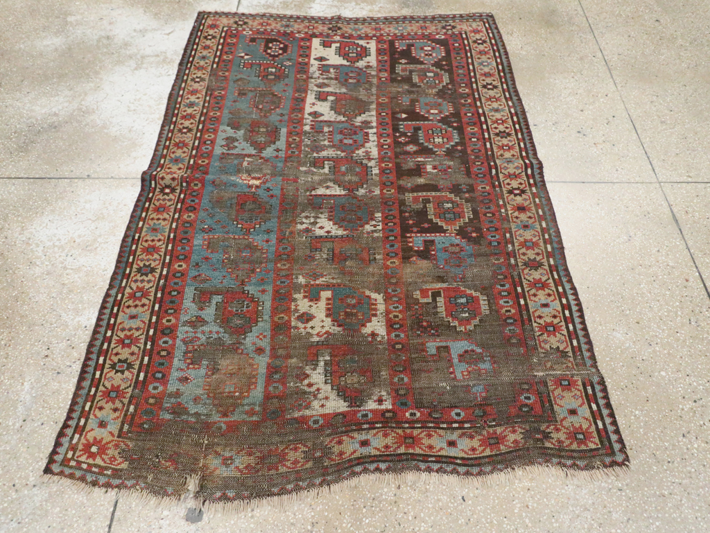 Antique Caucasian Kazak Distressed Rug, No.20515 - Staging