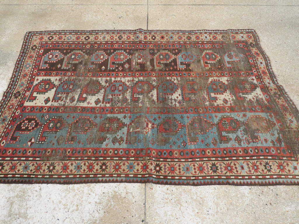 Antique Caucasian Kazak Distressed Rug, No.20515 - Staging