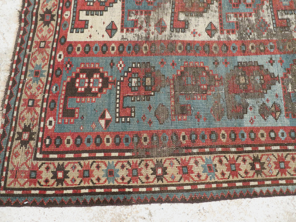 Antique Caucasian Kazak Distressed Rug, No.20515 - Staging