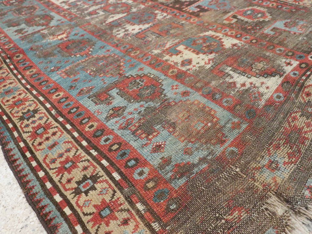 Antique Caucasian Kazak Distressed Rug, No.20515 - Staging