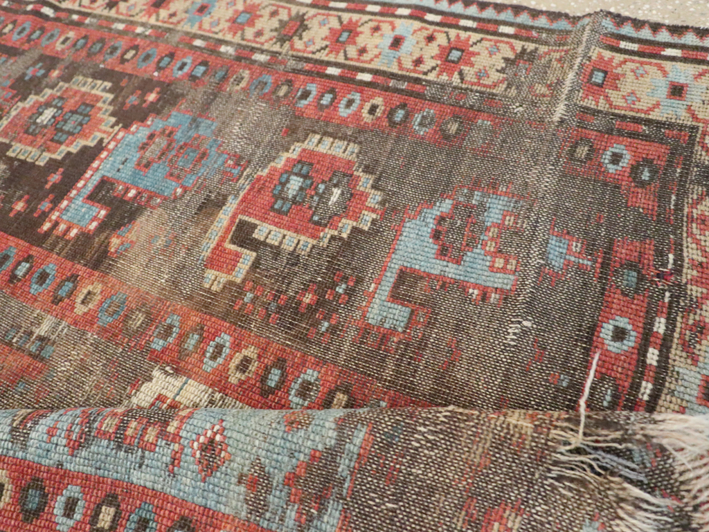 Antique Caucasian Kazak Distressed Rug, No.20515 - Staging