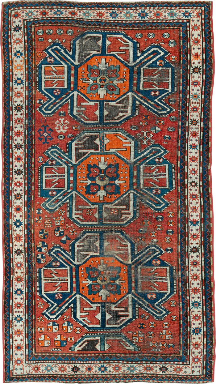 Antique Caucasian Kazak Distressed Rug, No.20529 - Staging