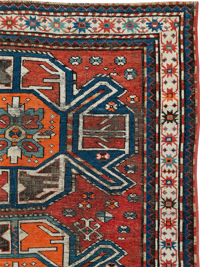 Antique Caucasian Kazak Distressed Rug, No.20529 - Staging