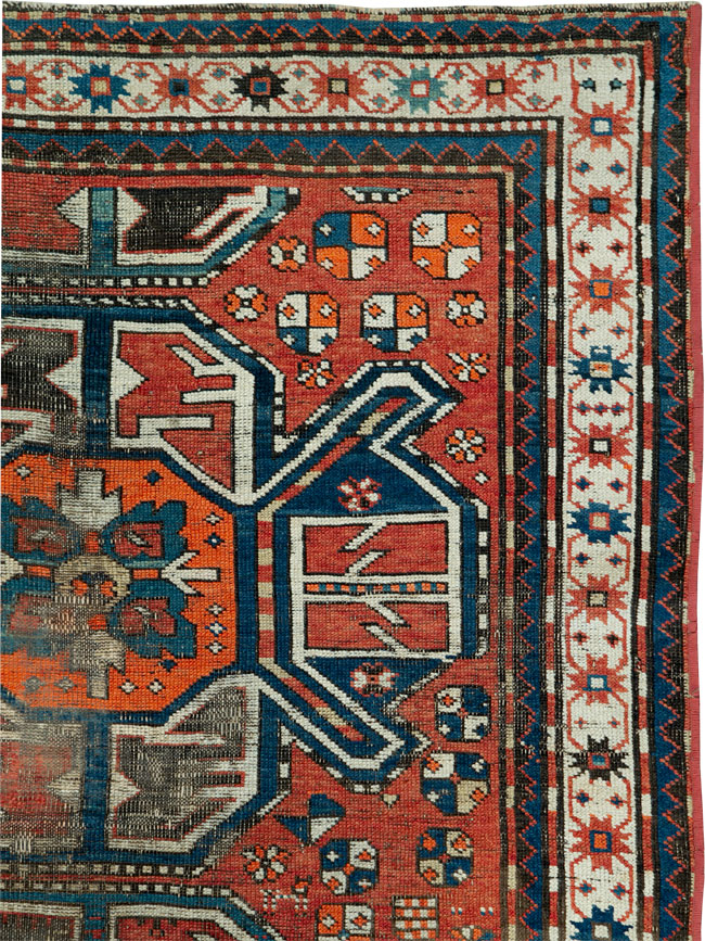Antique Caucasian Kazak Distressed Rug, No.20529 - Staging