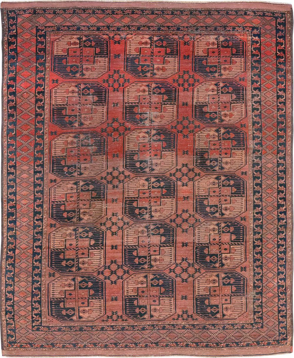 Antique Central Asian Turkoman Distressed Rug, No.20536 - Staging