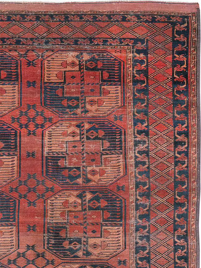 Antique Central Asian Turkoman Distressed Rug, No.20536 - Staging
