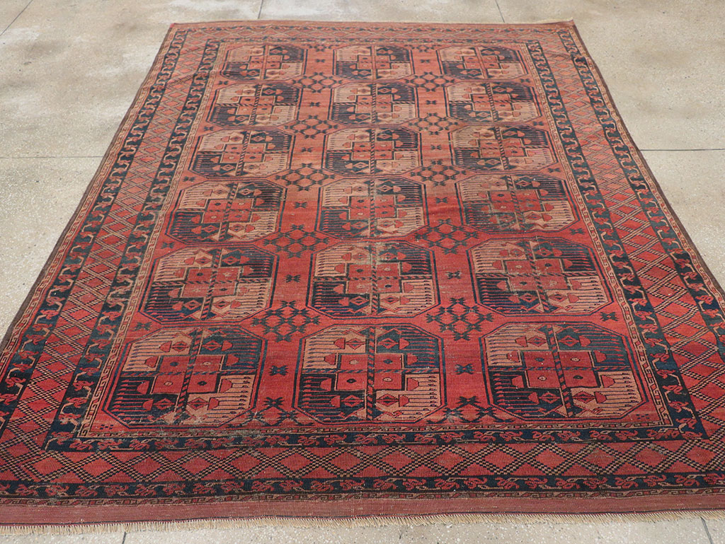 Antique Central Asian Turkoman Distressed Rug, No.20536 - Staging