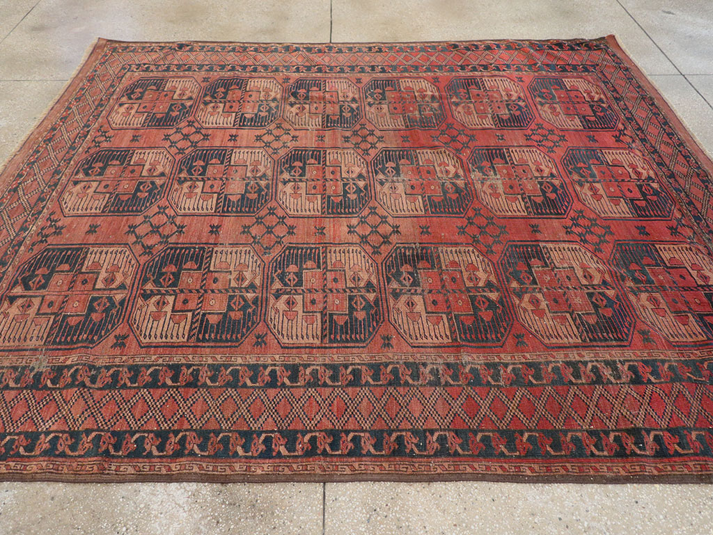 Antique Central Asian Turkoman Distressed Rug, No.20536 - Staging
