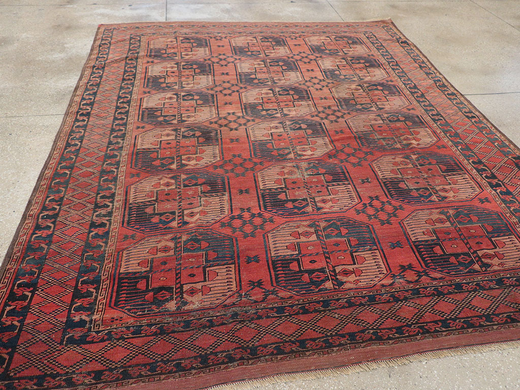 Antique Central Asian Turkoman Distressed Rug, No.20536 - Staging