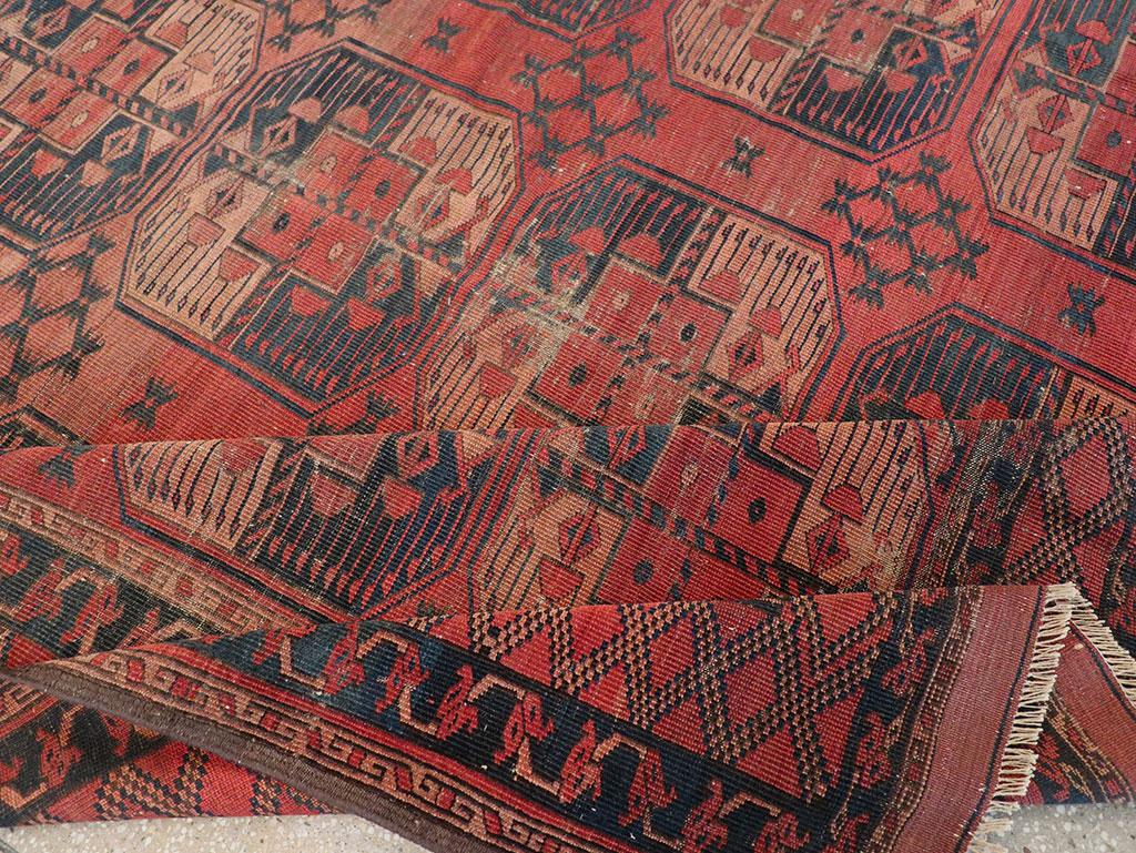 Antique Central Asian Turkoman Distressed Rug, No.20536 - Staging