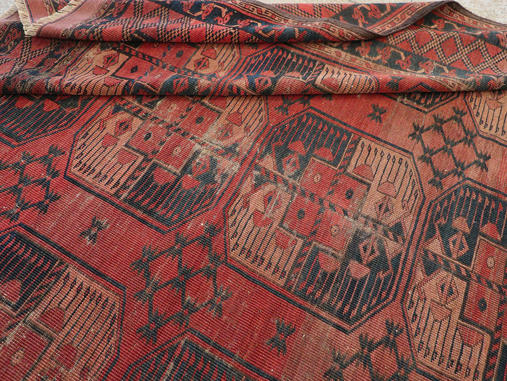 Antique Central Asian Turkoman Distressed Rug, No.20536 - Staging