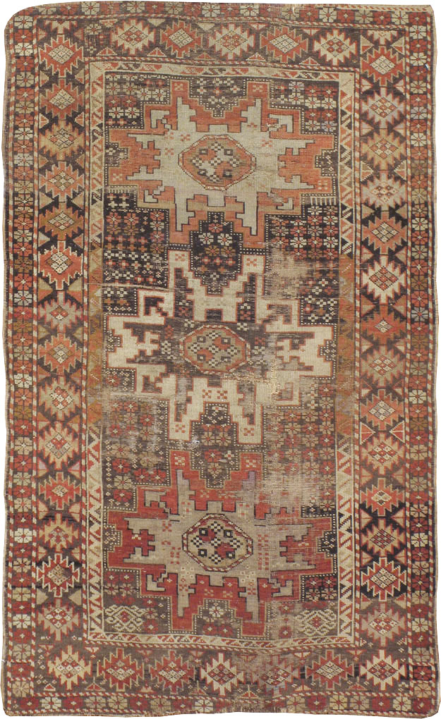 Antique Caucasian Kuba Distressed Rug, No.20547 - Staging