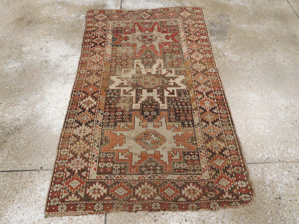 Antique Caucasian Kuba Distressed Rug, No.20547 - Staging