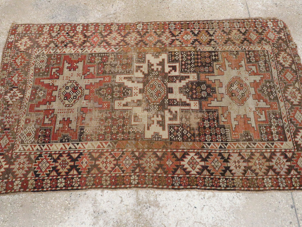 Antique Caucasian Kuba Distressed Rug, No.20547 - Staging