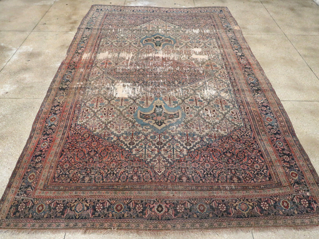 Antique Persian Bidjar Distressed Carpet, No.20569 - Staging