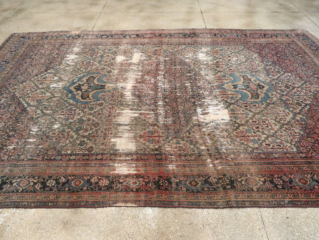 Antique Persian Bidjar Distressed Carpet, No.20569 - Staging