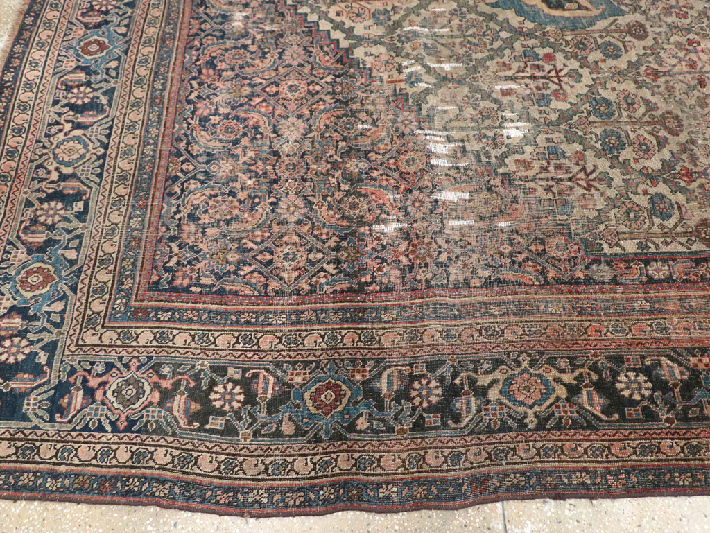 Antique Persian Bidjar Distressed Carpet, No.20569 - Staging
