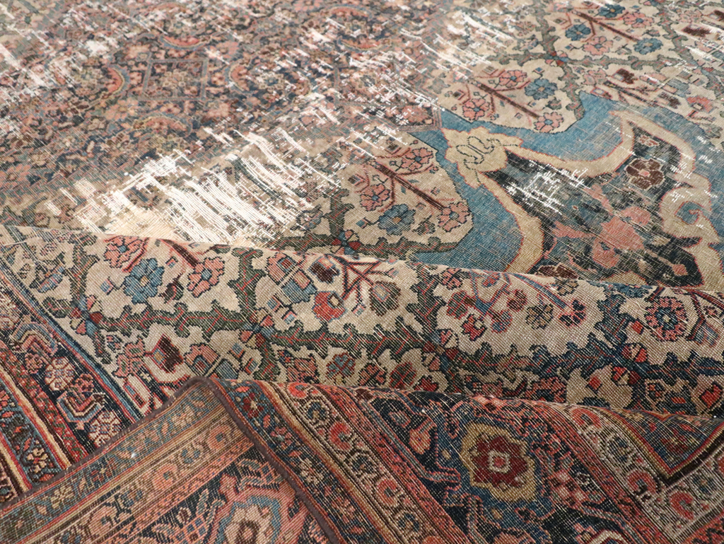 Antique Persian Bidjar Distressed Carpet, No.20569 - Staging