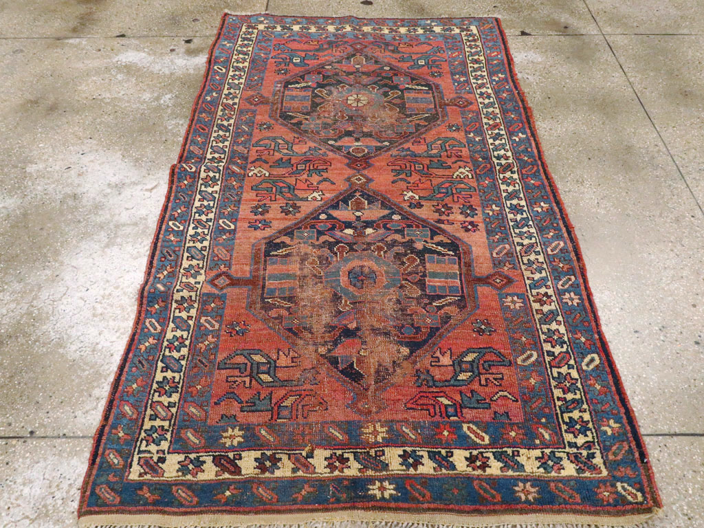 Antique Persian Kurdish Distressed Rug, No.20571 - Staging