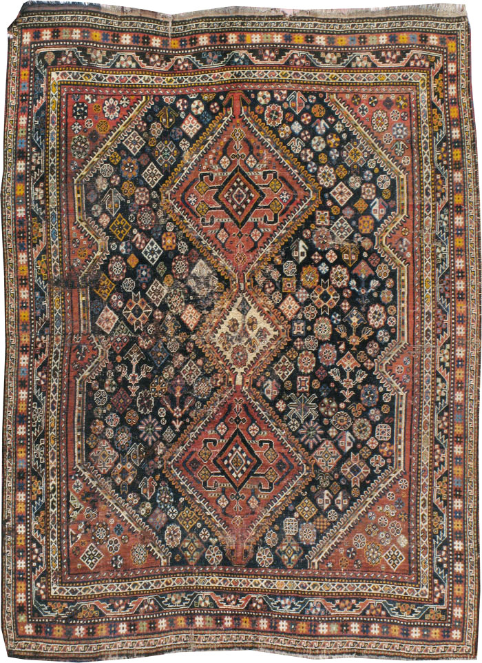 Antique Persian Shiraz Distressed Rug, No.20573 - Staging