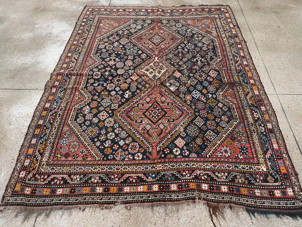 Antique Persian Shiraz Distressed Rug, No.20573 - Staging