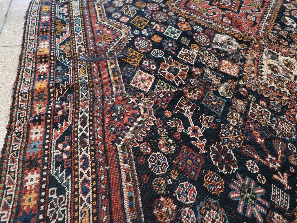 Antique Persian Shiraz Distressed Rug, No.20573 - Staging