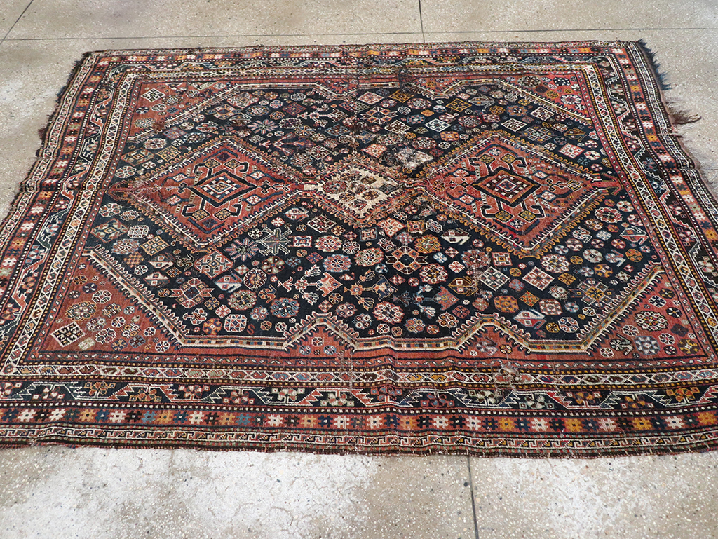 Antique Persian Shiraz Distressed Rug, No.20573 - Staging