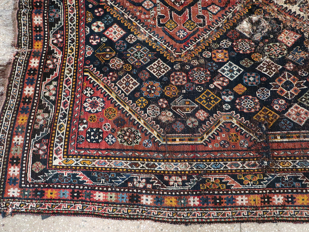 Antique Persian Shiraz Distressed Rug, No.20573 - Staging