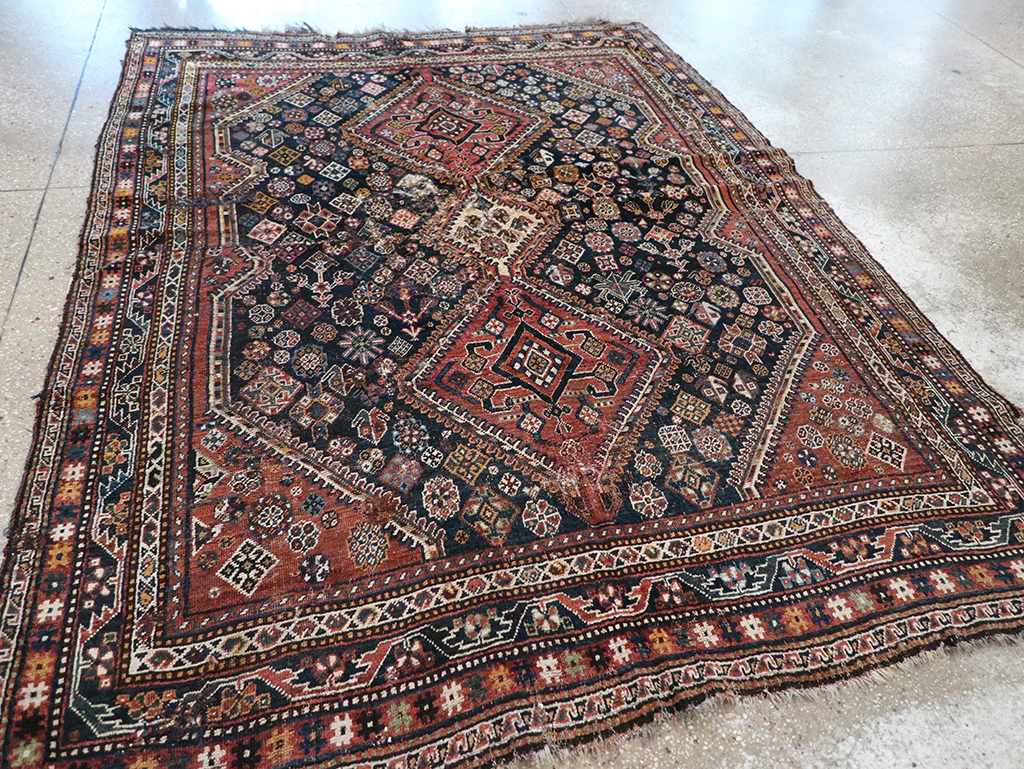 Antique Persian Shiraz Distressed Rug, No.20573 - Staging
