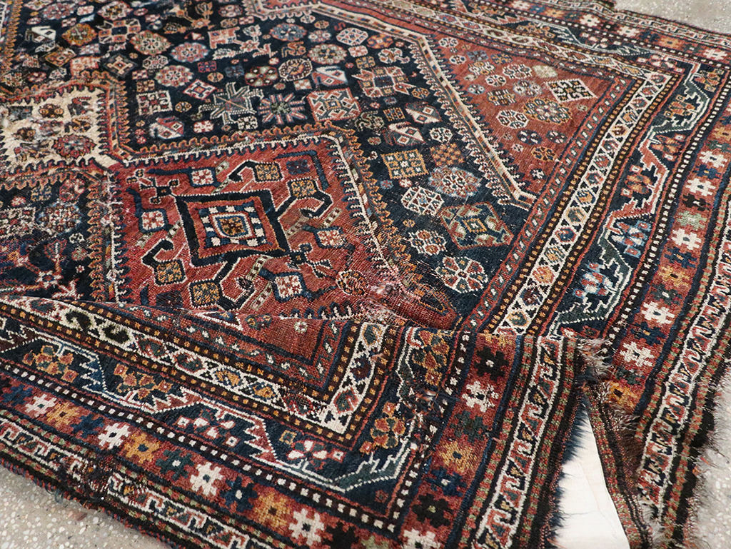 Antique Persian Shiraz Distressed Rug, No.20573 - Staging