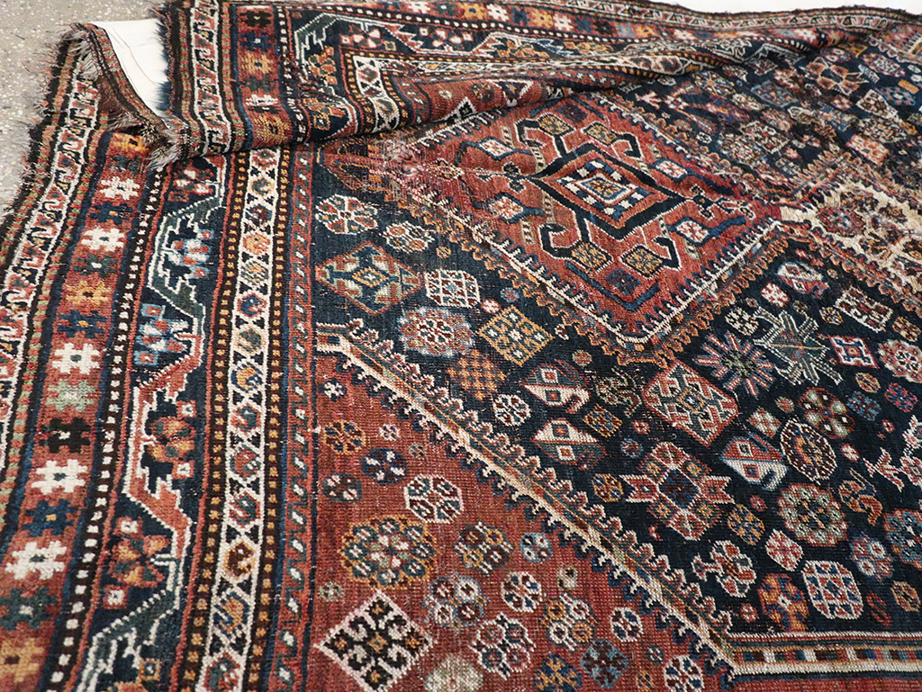 Antique Persian Shiraz Distressed Rug, No.20573 - Staging