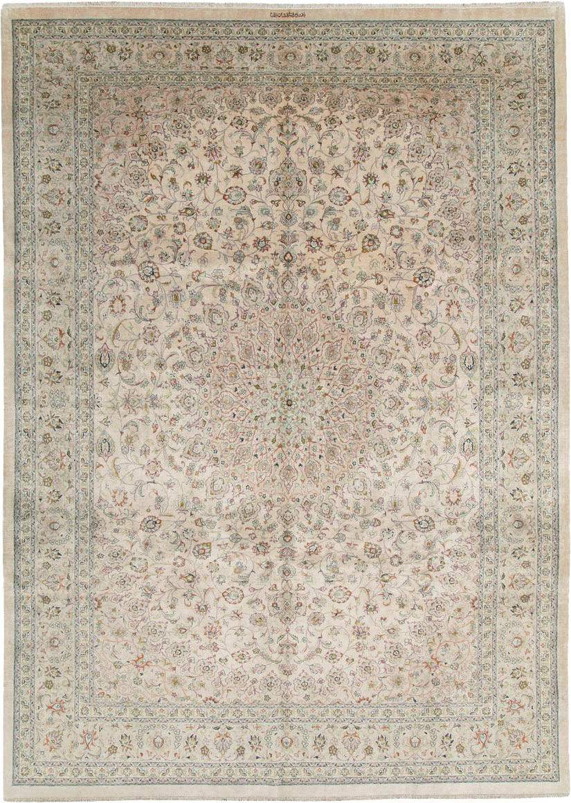 Vintage Persian Kashan Silk Carpet, No.20595 - Staging